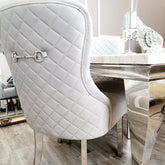 Set of 2 Kate Dining Chair White Velvet with Chrome Clasp & Quilted Back